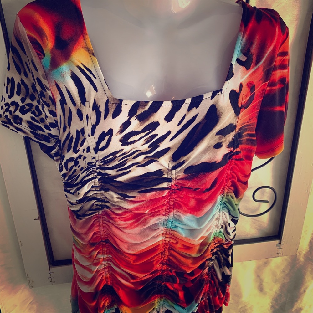 Linea Donani decorative print ruffled blouse